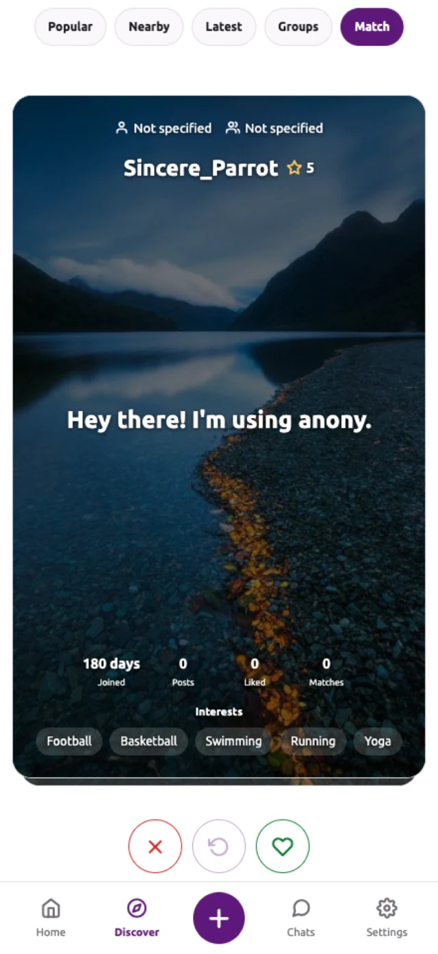 anony Match screen
