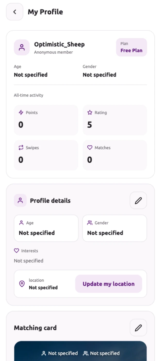 anony My Profile screen